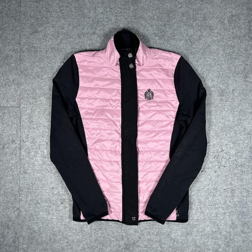 Vintage Lauren Ralph Lauren Jacket Womens Small Pink/Black Y2K Quilted Zip Up